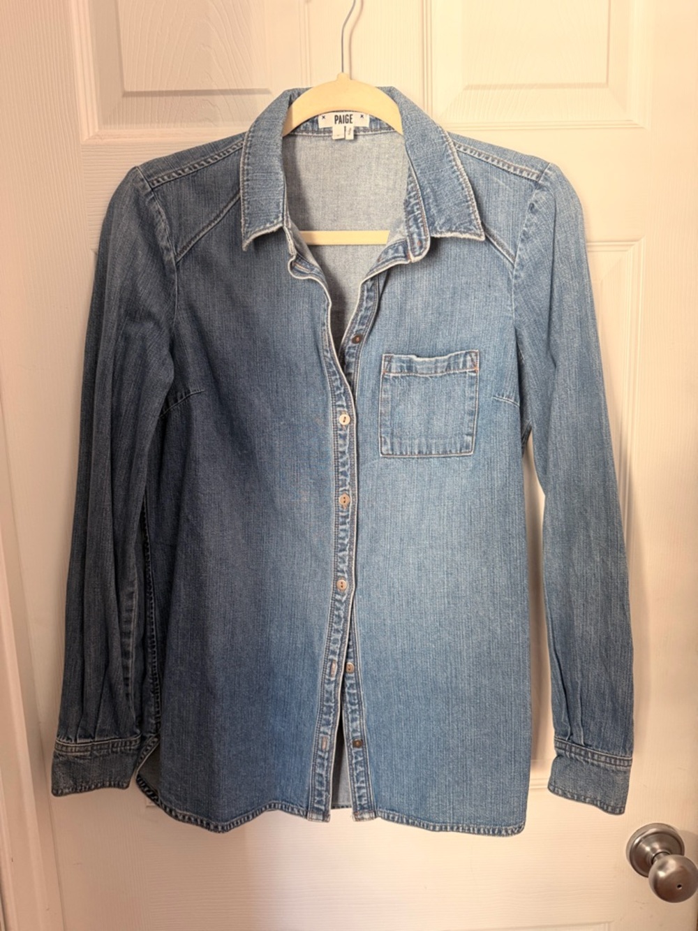 Paige Light Wash Denim Button-Up Shirt Shacket Small